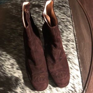 Chanel suede brown boots 38 1/2